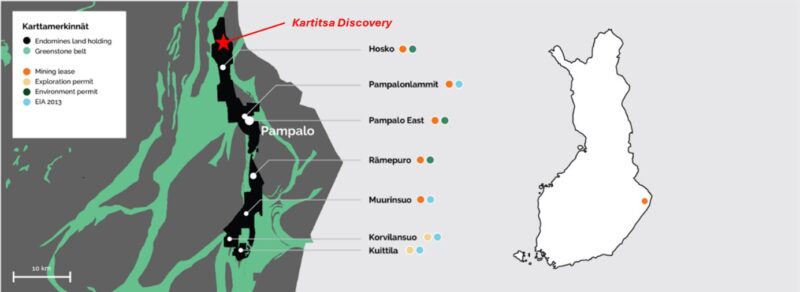 Endomines’ operations along the Karelian gold line. Source: (edited after: endomines.com)