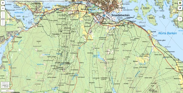 Lantmäteriets map viewer. Property boundaries shown as dashed black lines (minkarta.lantmateriet.se)