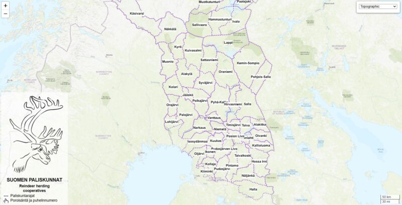 Overview map of the Finnish Reindeer Herding cooperatives. Source: (paliskunnat.fi)