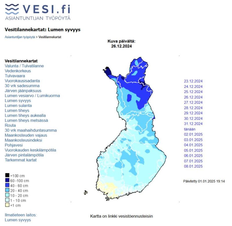 Snow coverage map Finland. Source: (wwwi2.ymparisto.fi)