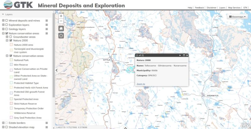 GTK map viewer with nature conservation areas. Source: (gtkdata.gtk.fi)